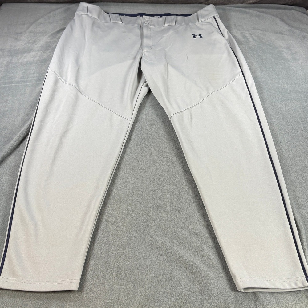 Under Armour Baseball Pants Mens 3XL Gray Navy Blue Piped Athletic Sportswear